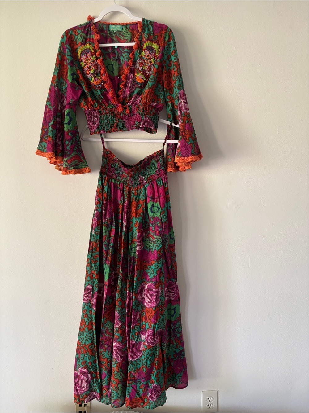 Bohemian Wide Leg Set - Floral Green & Magenta one size - Picture 2 of 8